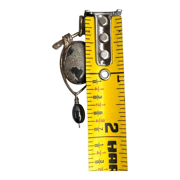 Signed BLJ Dalmation Jasper Handmade Sterling Silver Pendant W Black White Stone - Picture 5 of 6